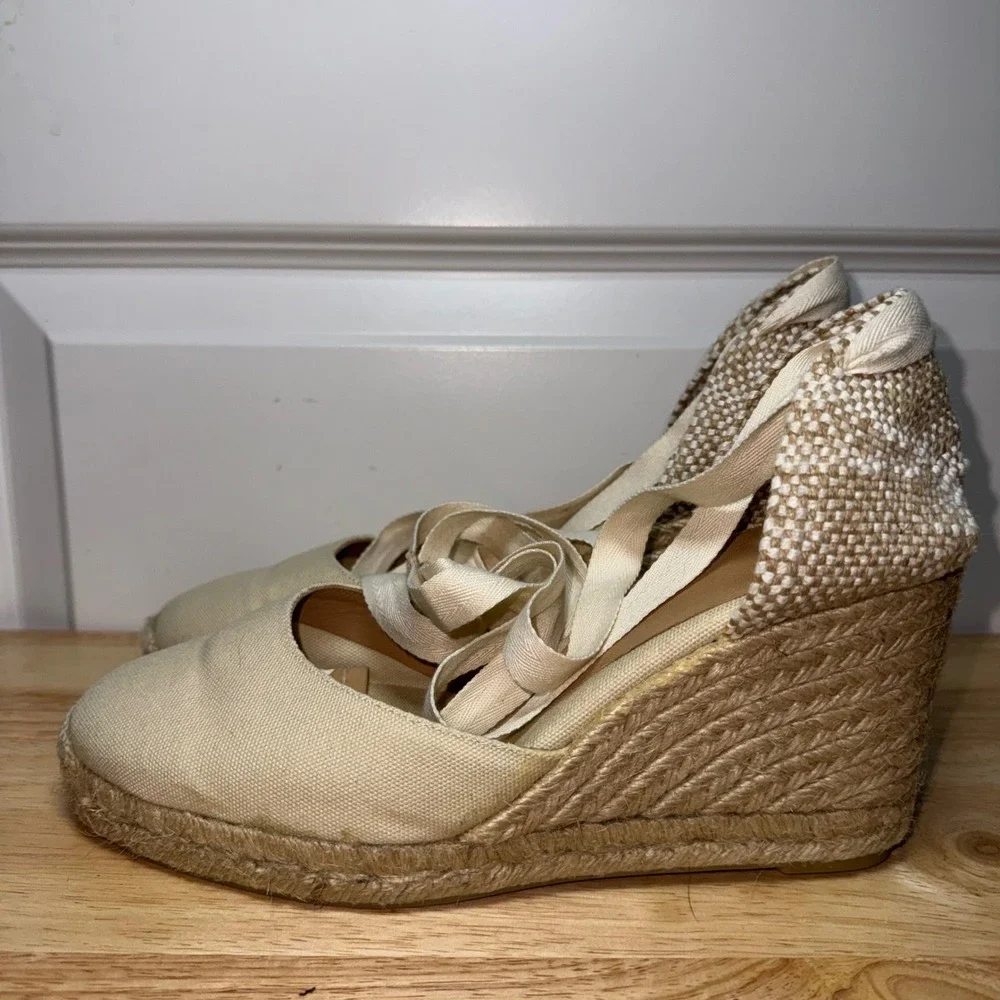 Castaner Carina 80 Ivory Organic Cotton Wedge Espadrilles Made in Spain Size 39